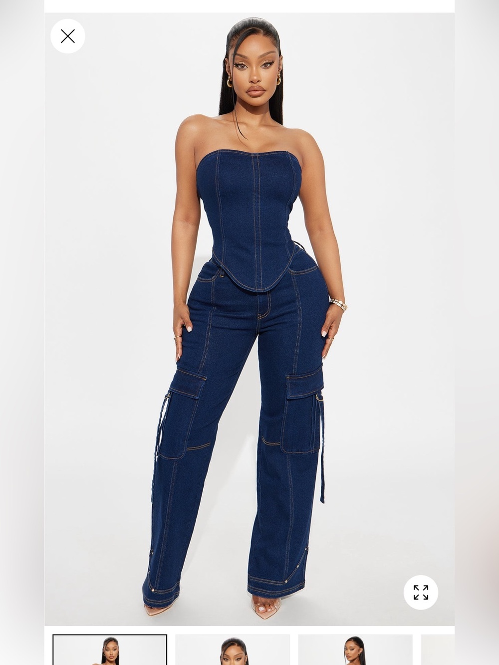 Fashion nova rebel tube top wide leg pant set dark denim XS NWOT